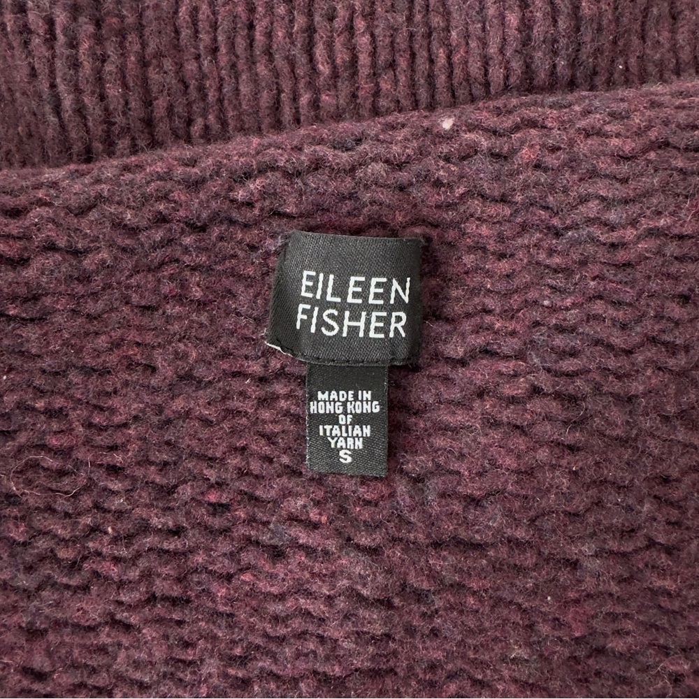 EILEEN FISHER | Italian Wool Blend Shawl Collar Cardigan Burgundy Plum | Size S - Picture 5 of 8